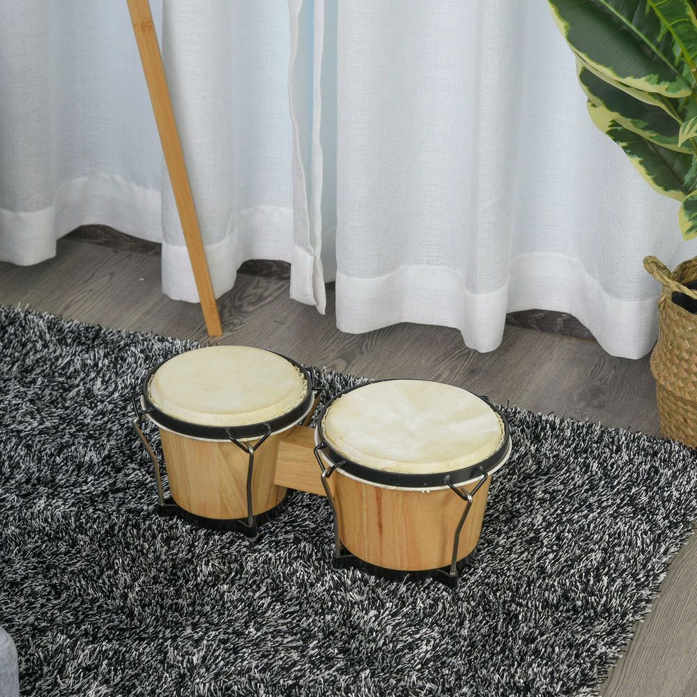 Wooden Bongo Drums, Φ20cm & Φ18cm Bongs w/Drum Head, Percussion Instrument, Drums, Tuning Wrench For Adults Beginners