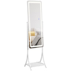 LED Lighted Full Length Mirror, Floor Standing Mirror with Storage Shelf