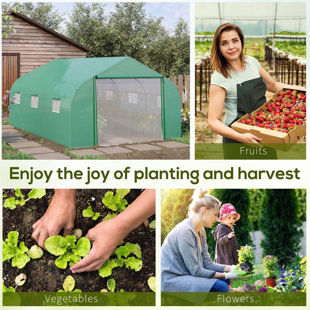 15x10ft Walk-in Greenhouse: Strong PE Cover, Zip Door, 6 Windows, Ideal for Year-Round Gardening