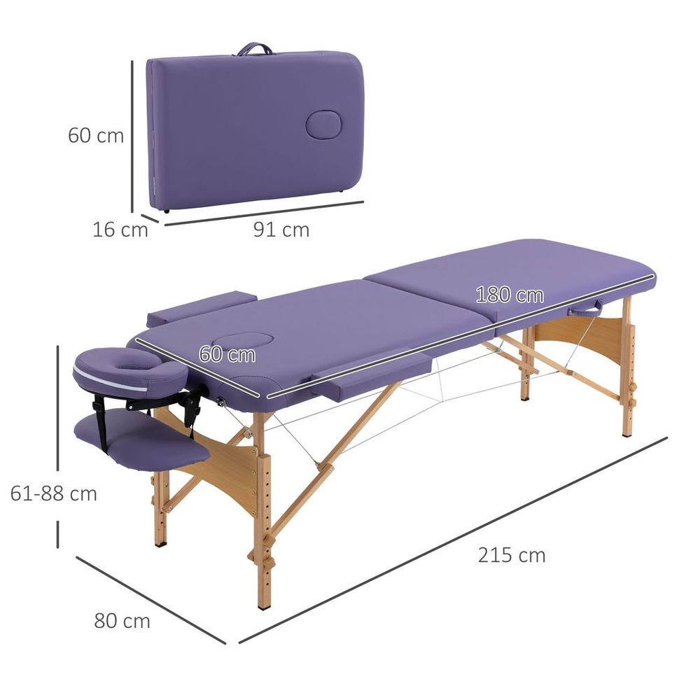 Purple Folding Massage Bed - Portable Spa Table for Beauty Treatments - Sturdy & Adjustable - Carry Bag Included
