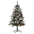 4FT Artificial Snow-Dipped Christmas Tree Foldable Berries White Pinecones Green