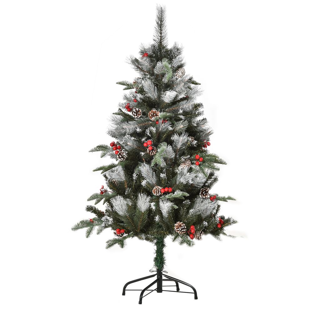 4FT Artificial Snow-Dipped Christmas Tree Foldable Berries White Pinecones Green