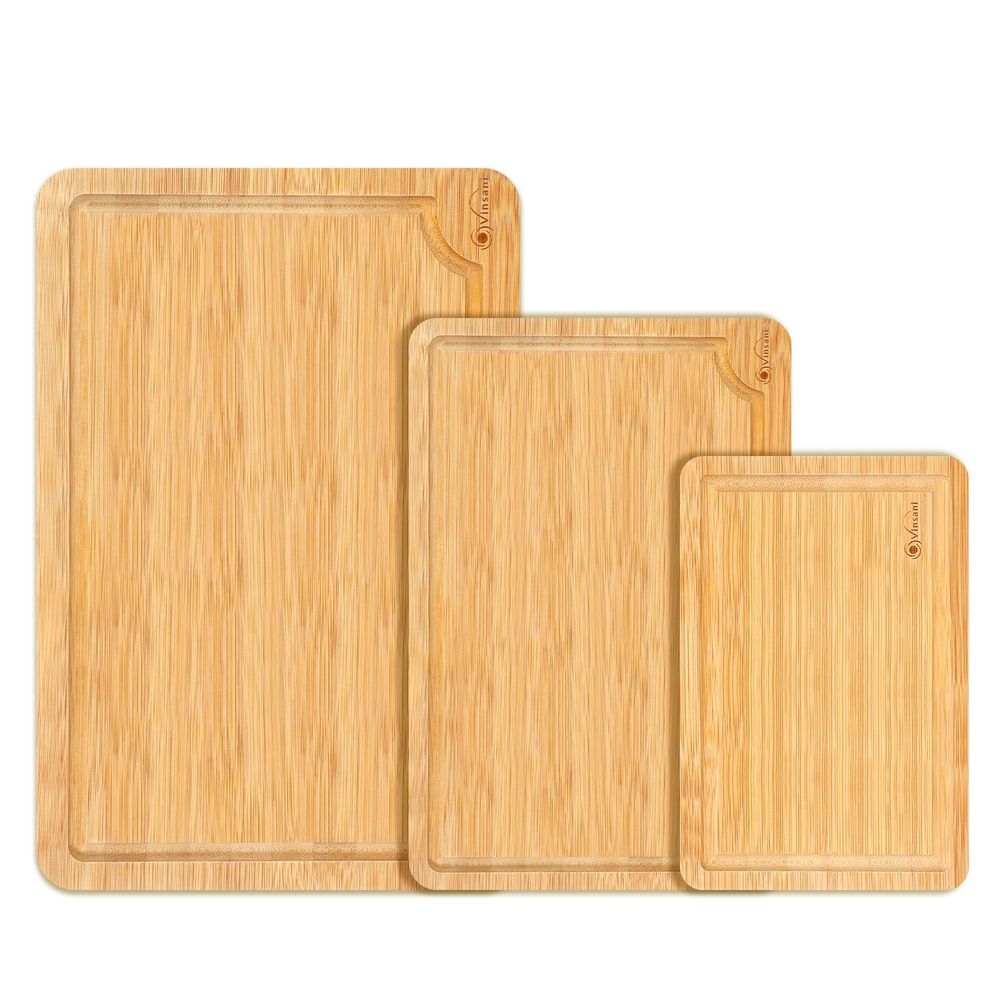 Bamboo Chopping Board Set - Quality 3-Piece Kitchen Essentials, Natural & Durable