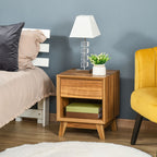 Modern Bedside Table Nightstand, Living Room End Table, Side Table with Drawer and Shelf, Walnut Brown