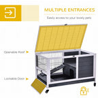 Wooden Rabbit Hutch Guinea House Bunny Small Animal Cage Openable Roof Portable Indoor Enclosed Run 90 x 53 x 59 cm White