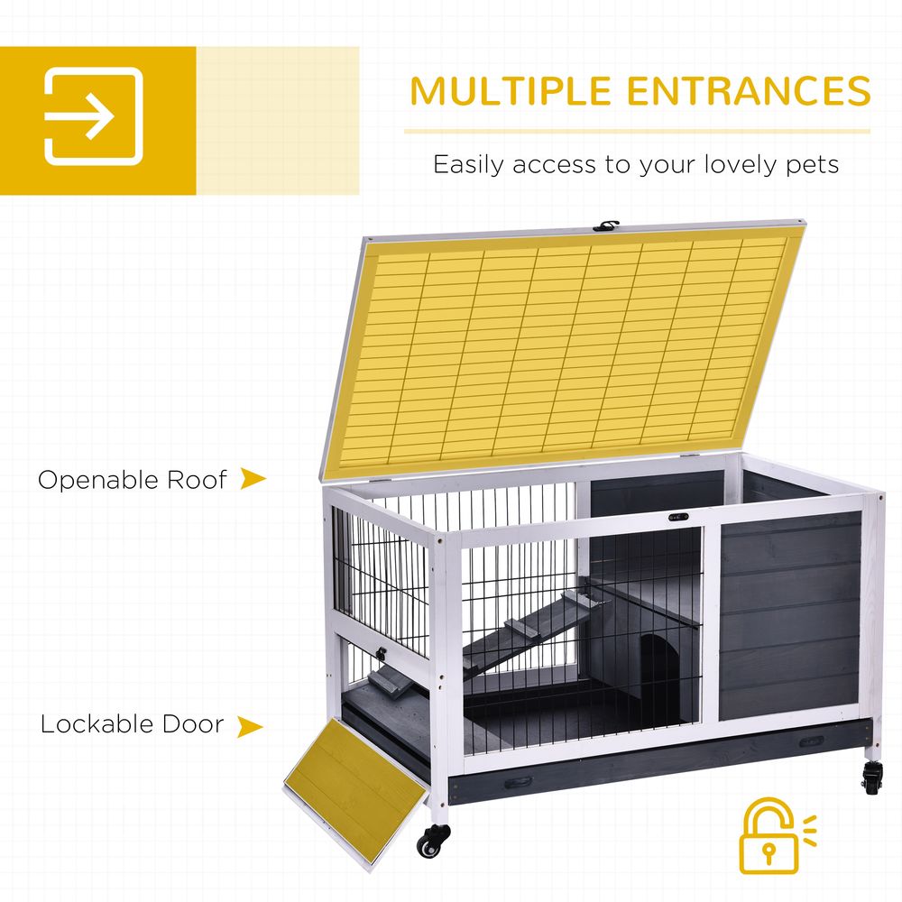 Wooden Rabbit Hutch Guinea House Bunny Small Animal Cage Openable Roof Portable Indoor Enclosed Run 90 x 53 x 59 cm White