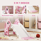 3 in 1 Kids Slide with Climber, Basketball Hoop and Ball, Pink