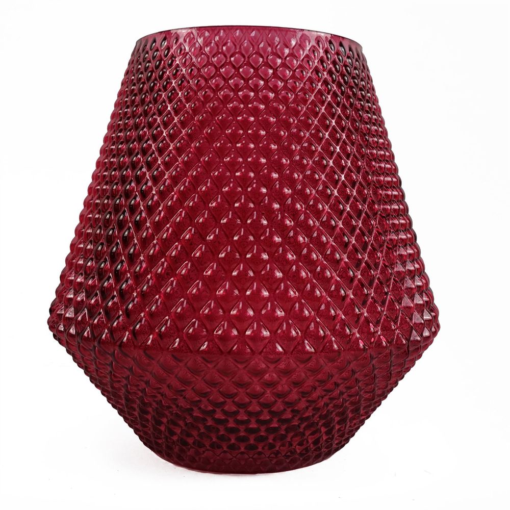 Pink Glass Vase: 23cm Diamond Embossed. for Showcasing Flowers. Hand-finished for Unique Variations