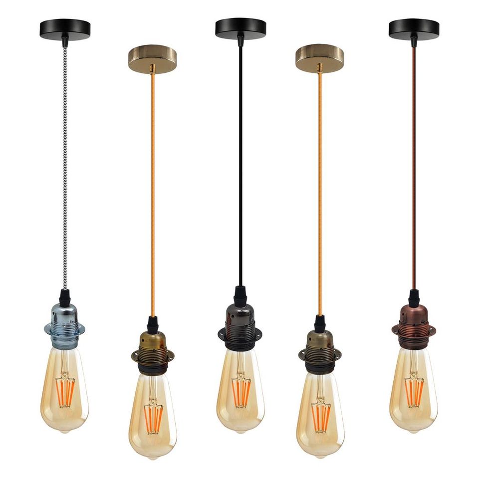 2 Pack Vintage Industrial Pendant Light,lampshade E27 UK Holder Fitting Set