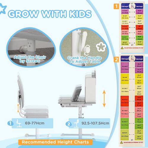 Kids Desk and Chair Set w/ Tiltable Desktop Reading Rack