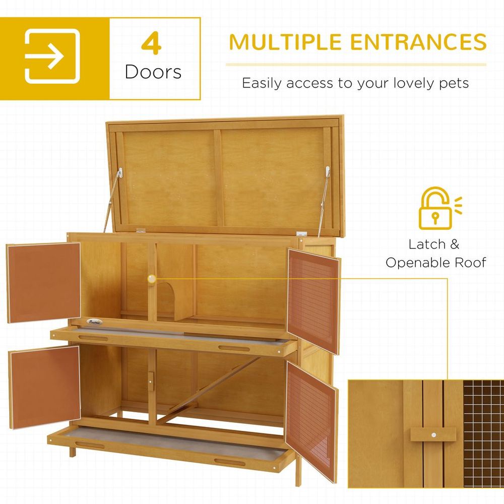 Double Decker Rabbit Hutch Bunny Cage Pet House Outdoor with Tray, Yellow