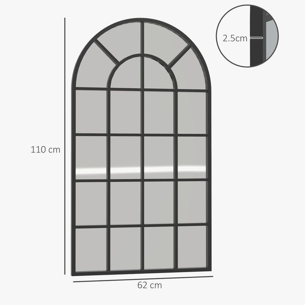 Modern Arch Window Wall Mirror for Living Room Bedroom, 110x62cm, Black