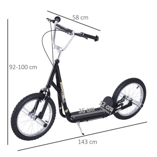 Teen Scooter Children Stunt Scooter 16" Tyres Adjustable Height, Black