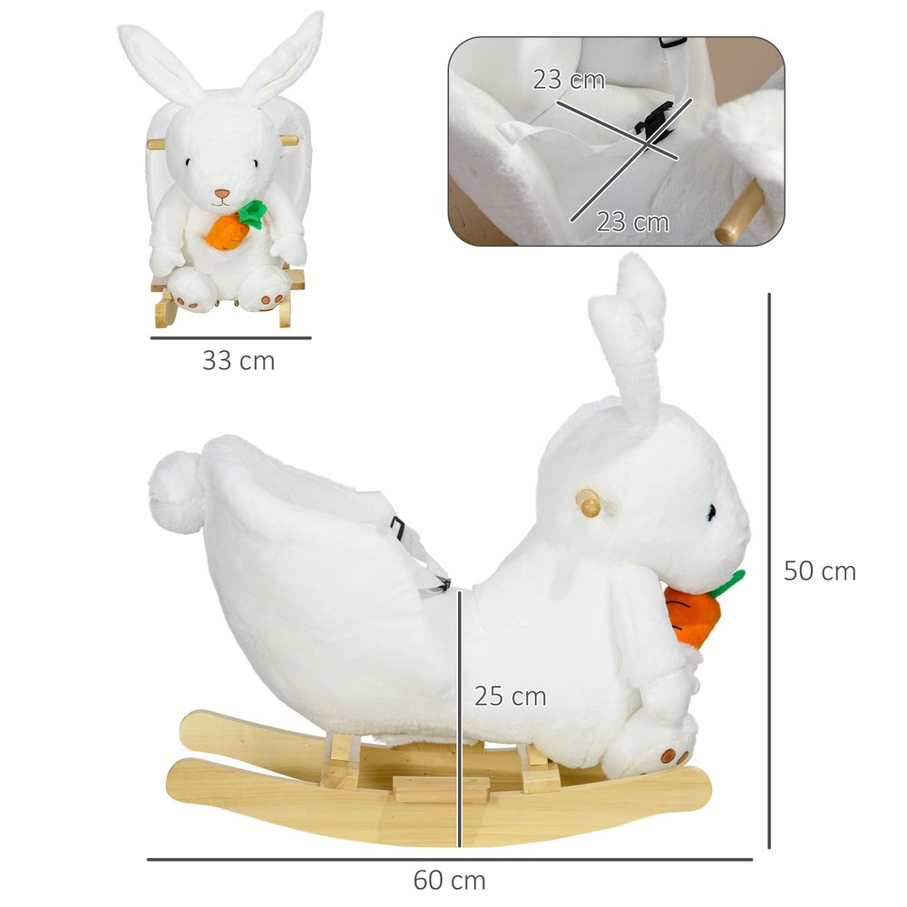 Kids Rabbit-Shaped Rocking Horse with Realistic Sounds Safety Belt White
