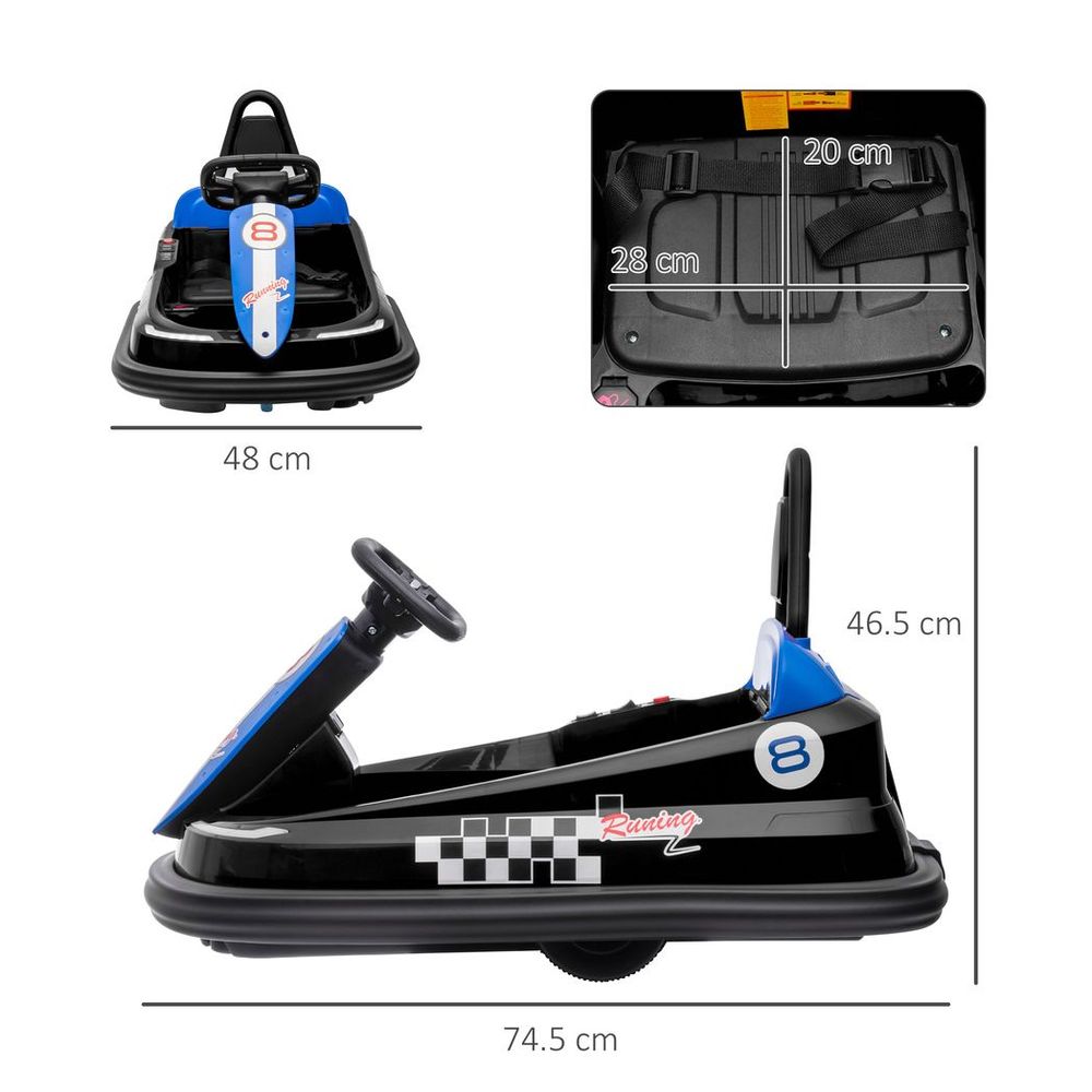 Innovative 6V Kids Bumper Car - 360° Rotation - 2 Speeds - Black