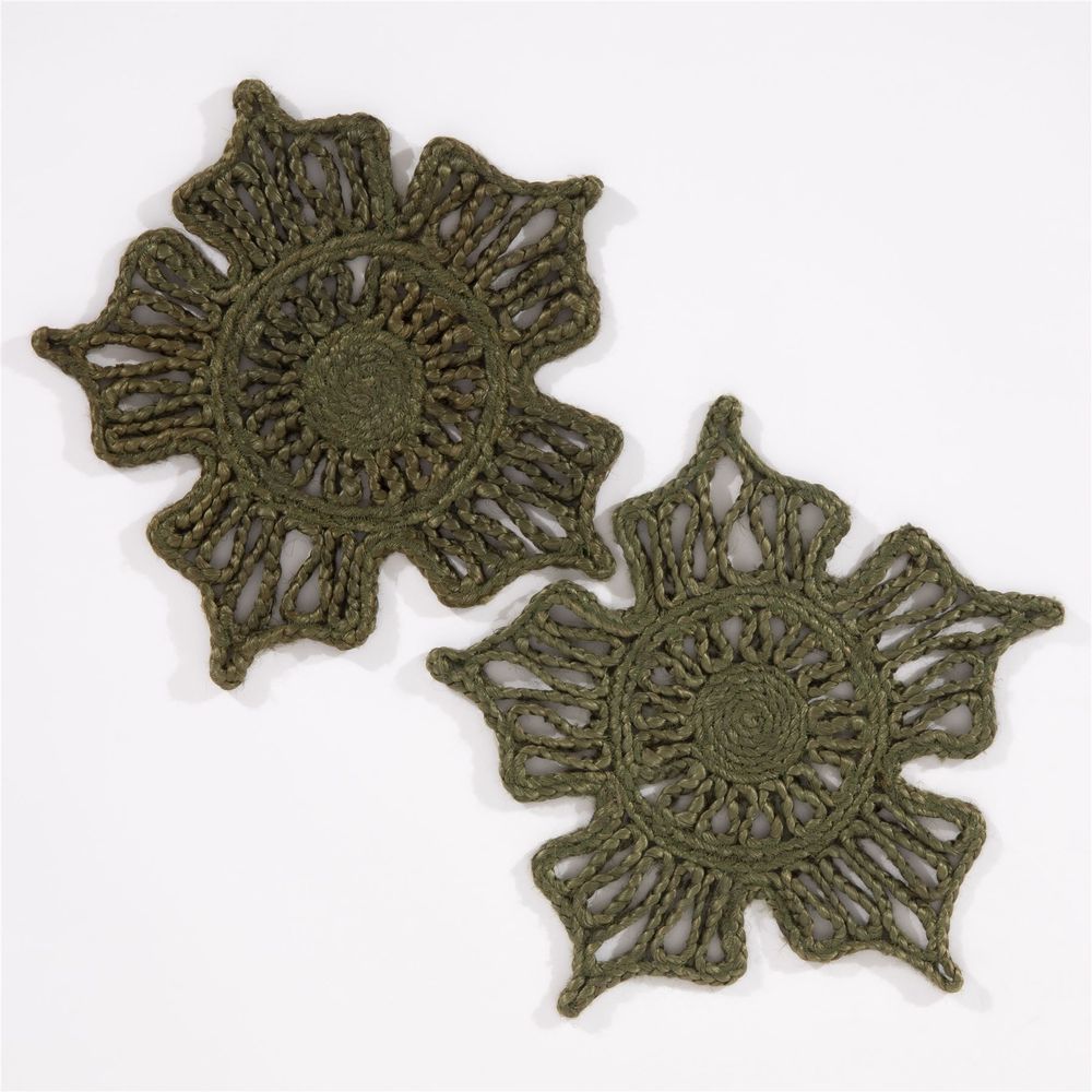 Jute Star Placemats - Set of 2, Olive - 36x36cm