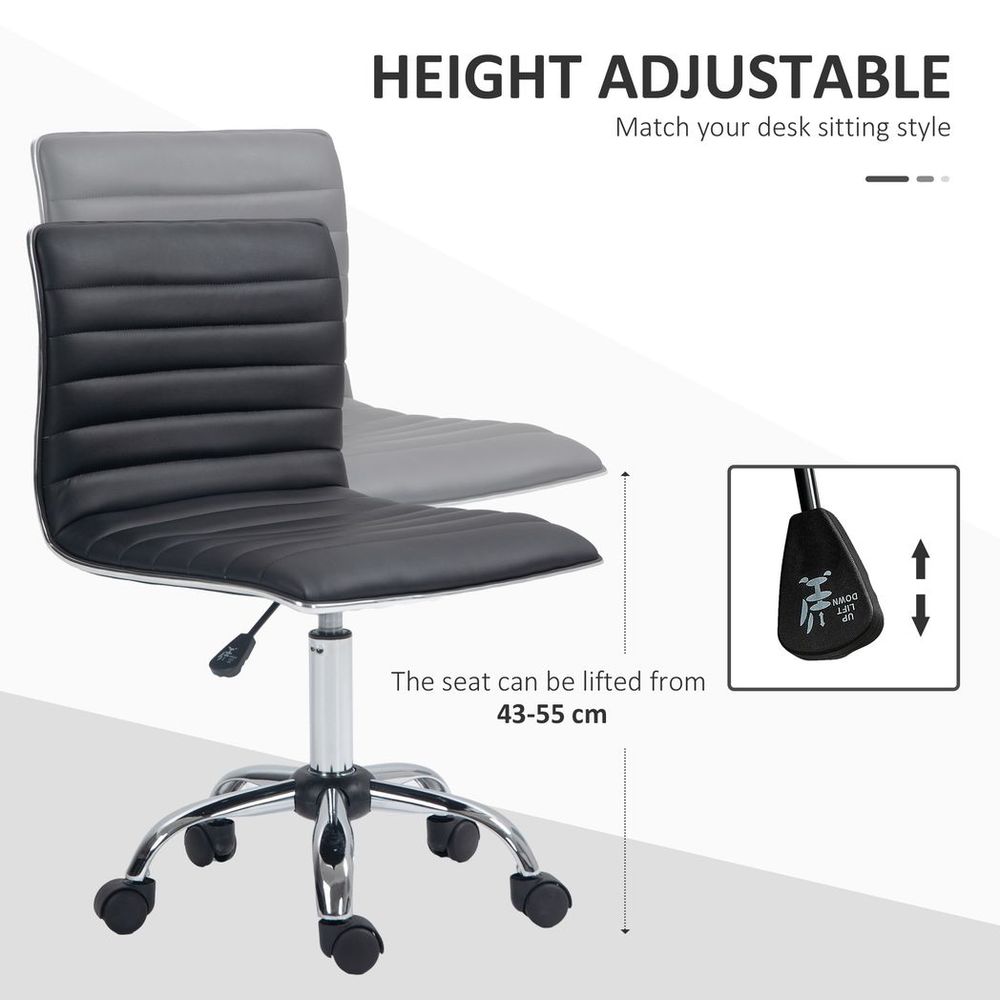 Armless Mid-Back Office Chair - 360 Swivel, Adjustable, Black