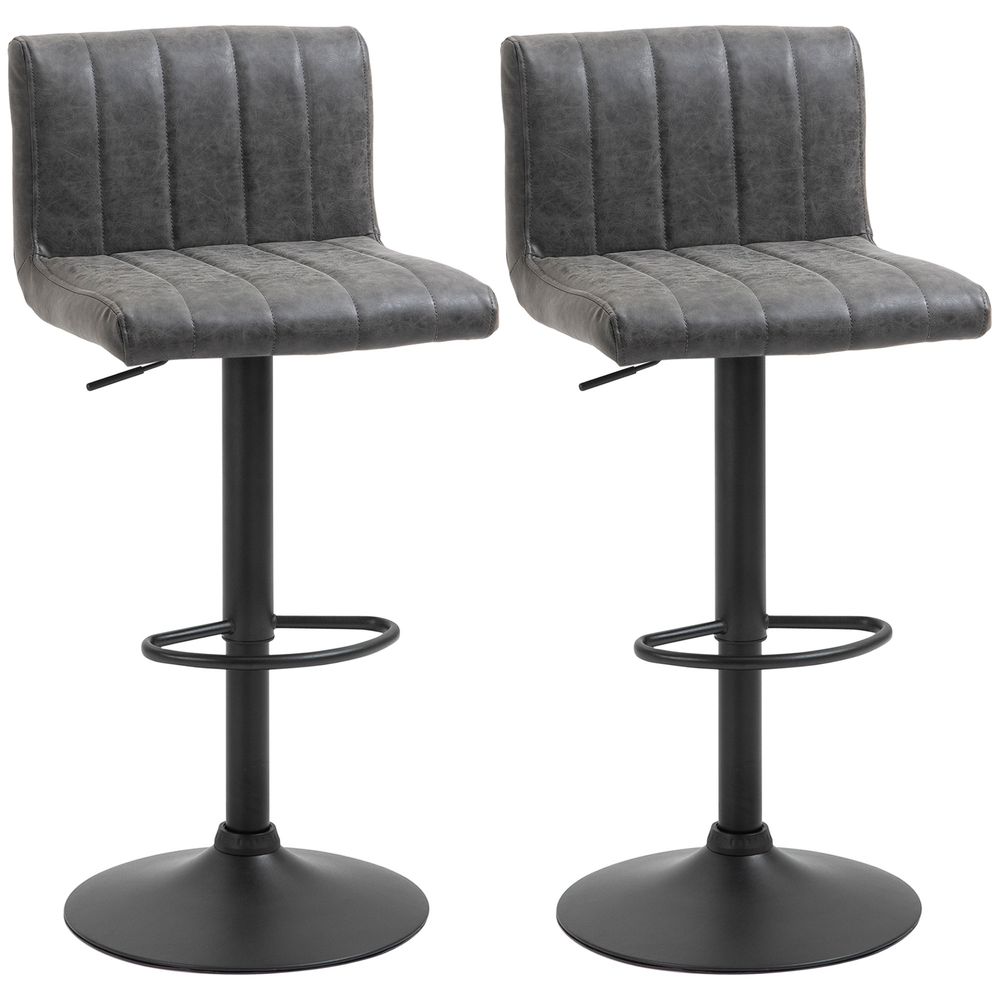 Adjustable Barstools Set of 2, Swivel Counter Bar Chairs, Bar Stools with Footrest, PU Leather, Gas Lift, Grey