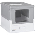 Hooded Cat Litter Box with Scoop - Portable, Privacy, Grey