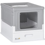 Hooded Cat Litter Box with Scoop - Portable, Privacy, Grey