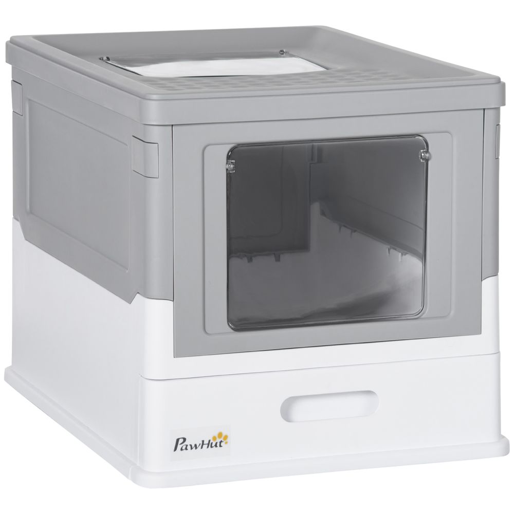 Hooded Cat Litter Box with Scoop - Portable, Privacy, Grey