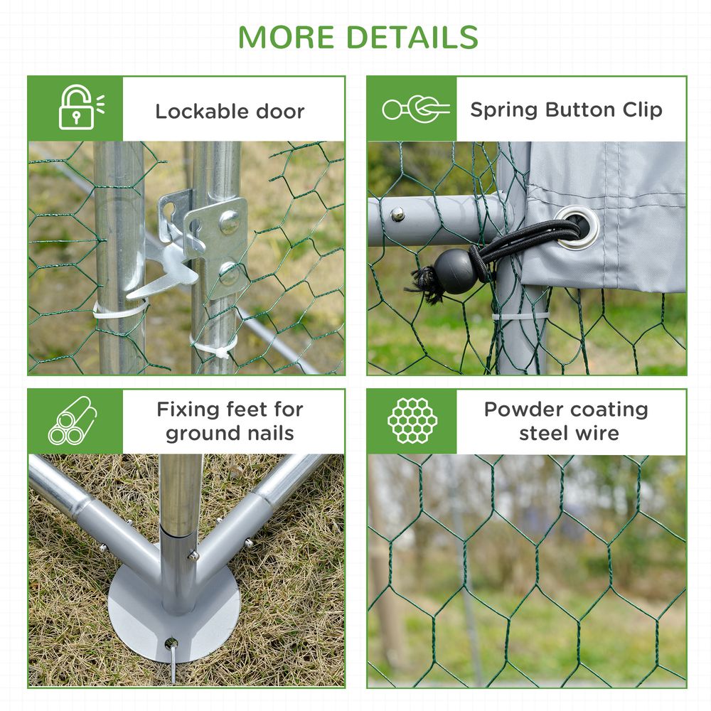 Walk In Chicken Run Galvanised Chicken Coop Hen Poultry House Cage Rabbit Hutch Pet Playpen Garden with Water-Resist Cover, 2.8 x 3.8 x 2m