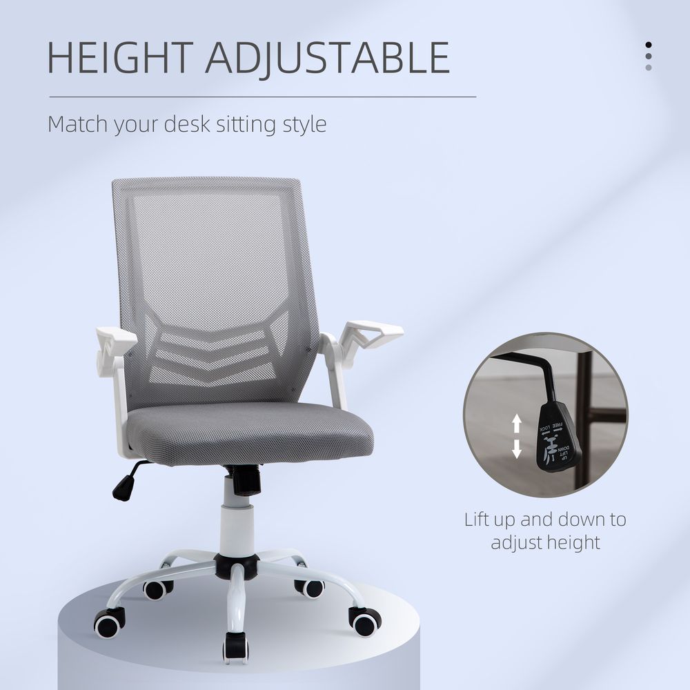 Office Chair, Ergonomic Desk Chair, Executive Computer Chair with 90° Flip-up Armrest and Lumbar Support, Adjustable Height for Home/Office, Grey