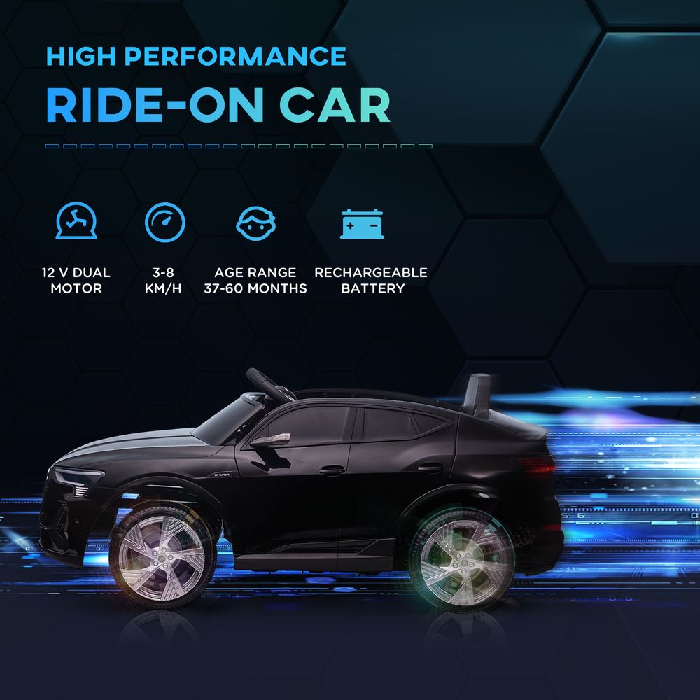 12V Audi E-tron Electric Ride-On Car w/ Remote Control, Lights, Music - Black