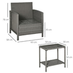 Rattan 2 Seater Patio Bistro Set with Cushion Pillow - Grey, Cream White