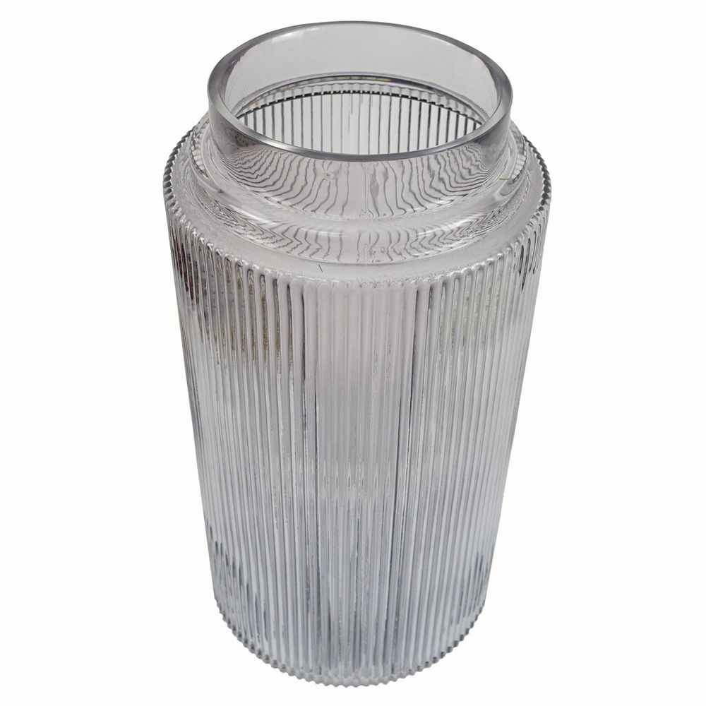 31cm Clear Ridged Glass Vase, Versatile & Elegant. for Real or Artificial Flowers. Hand-finished!