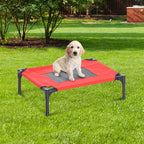 Elevated Pet Bed Portable Camping Raised Dog Bed w/ Metal Frame Black and Red (Small)
