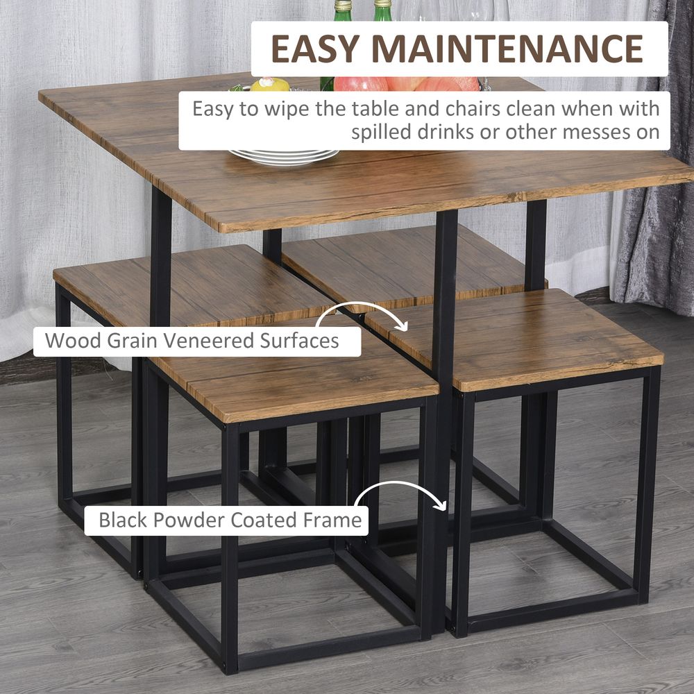 Stylish 5-Piece MDF Dining Set w/ Stools - Black/Brown