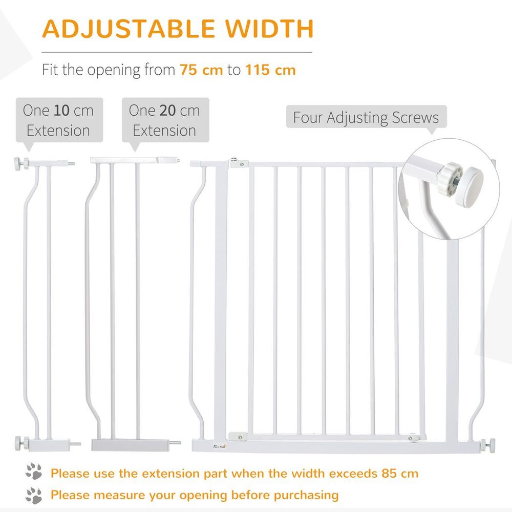 Ultimate Pet Safety Gate - Wide Stair Gate, 75-115cm, White