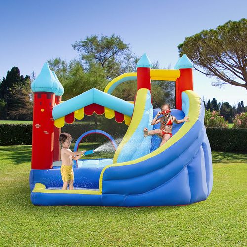 4 In 1 Kids Bouncy Castle, Large Inflatable House w/Trampoline, Slide, Water Pool, Climbing Wall, Includes Blower, Bag, Ages 3-8 Years, 2.9 x 2.7 x 2.3m