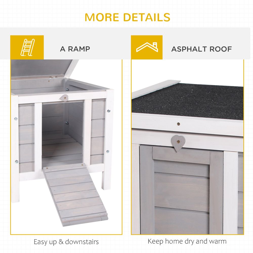 Wooden Rabbit Hutch Outdoor, Guinea Hutch, Rabbit Hideaway, Cat House, Bunny Cage Small Animal House 51 x 42 x 43 cm, Grey
