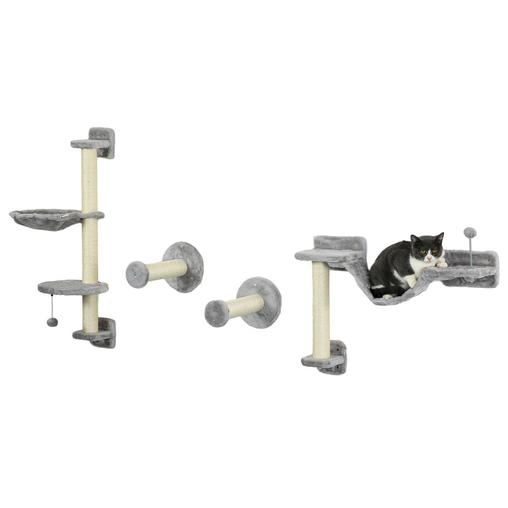 Cat Wall Furniture, Hammock, Perches, Ladder, Scratching Post, Grey