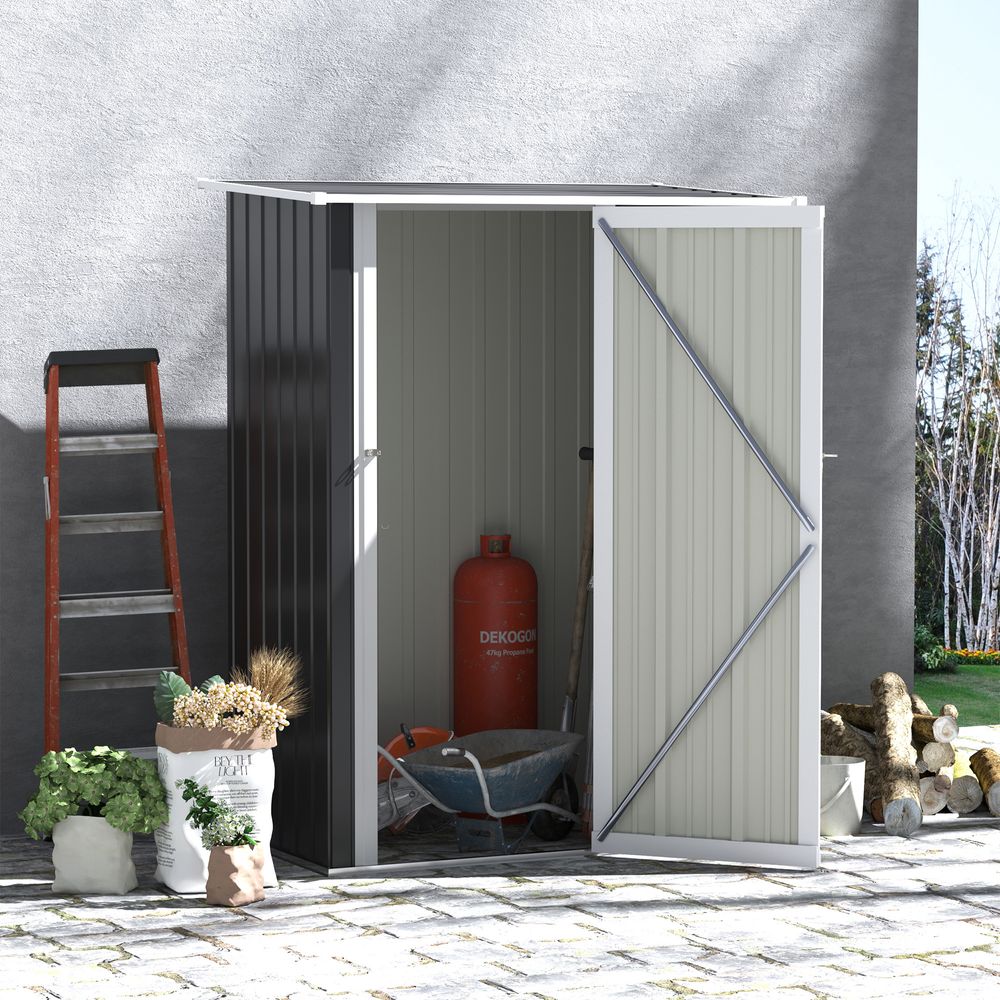 Grey Garden Storage Shed - Lockable Door - Sloped Roof - 142x84x189cm