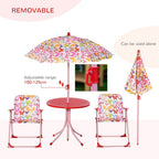Kids Outdoor Bistro Table and Chair Set Butterfly Pattern Garden Patio Backyard with Removable & Height Adjustable Parasol