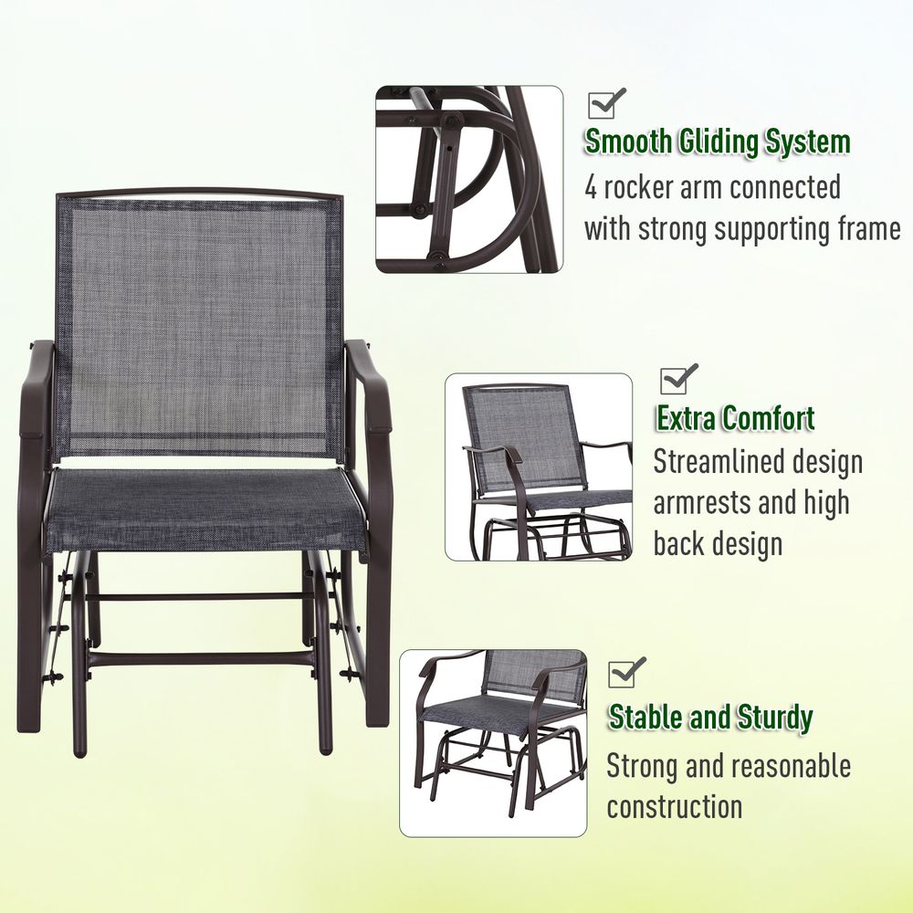 Steel Frame Set-of-2 Glider Rocking Chair Set & Table - Stylish Grey Design