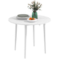 Foldable Dining Table, Round Drop Leaf Table with Wood Legs White