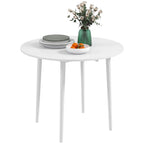 Foldable Dining Table, Round Drop Leaf Table with Wood Legs White