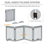 Dog Barrier 4-Piece 204 x 61 cm Foldable Door Safety Gate with 2 Support Feet, Freestanding Dog Gate, Wooden Stair Gate for Hallway, Stairs, Light Grey