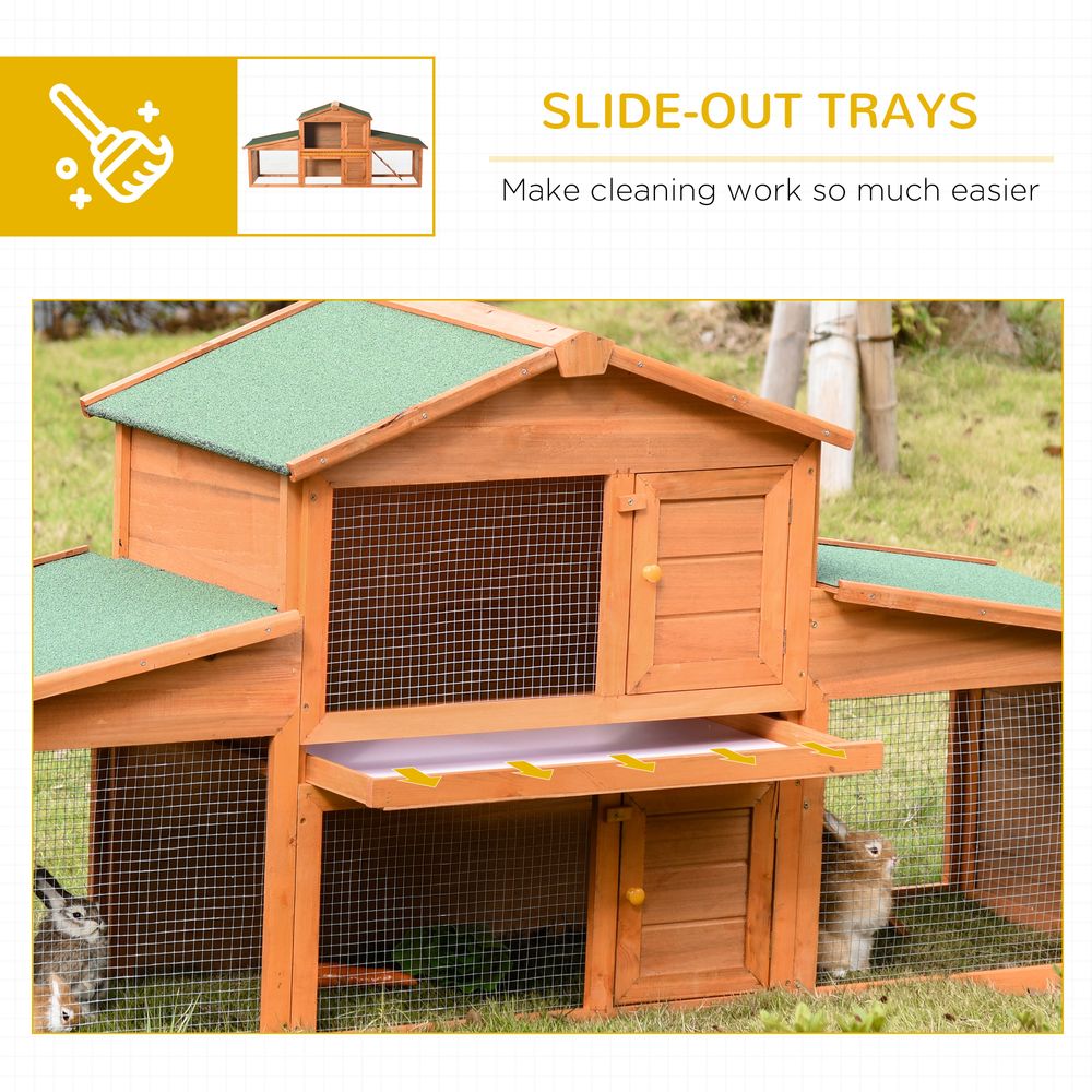 Large Rabbit Hutch Outdoor, Wooden Guinea Pig Hutch Small Animal House, Play Run Cage Outdoor Use 215 x 63 x 100 cm