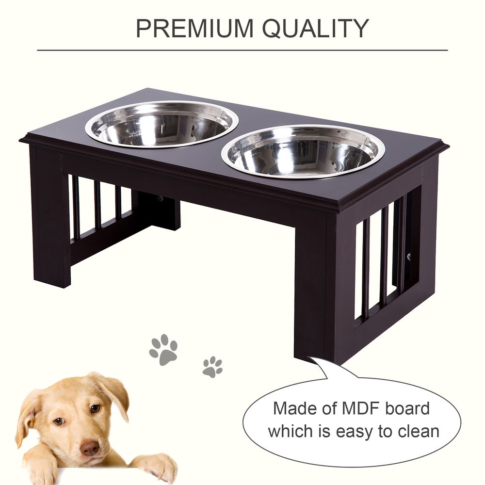 Raised Dog Bowls Pet Feeder Elevated Double Stainless Steel Water Brown in Brown
