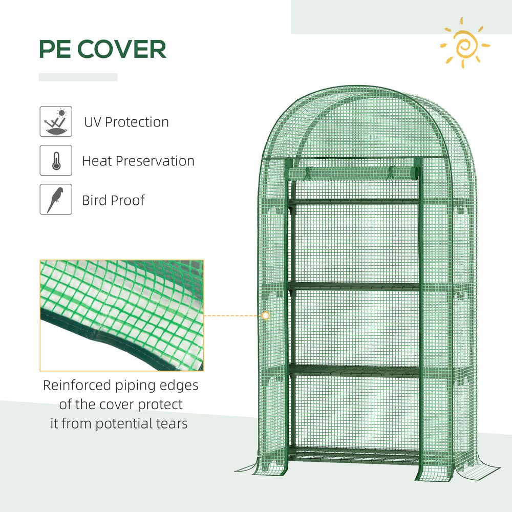Portable Mini Greenhouse: 80x49x160cm, Steel Frame, PE Cover, Roll-Up Zip Door, Green