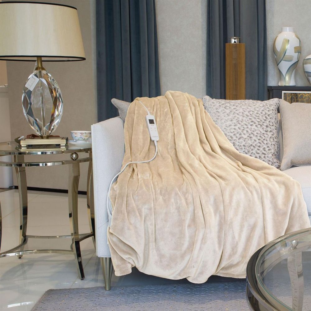 Cozy Bliss: Reversible Beige Heated Throw - Neo Beige