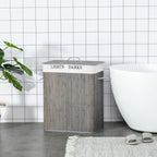 100L Bamboo Laundry Basket with Flip Lid Foldable, Grey Lining