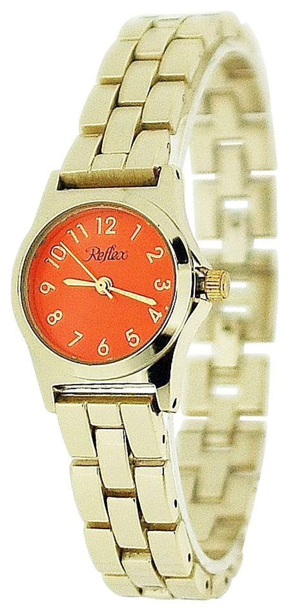 Ladies Metal Analogue Orange Dial Yellow Tone Metal Bracelet Strap Watch