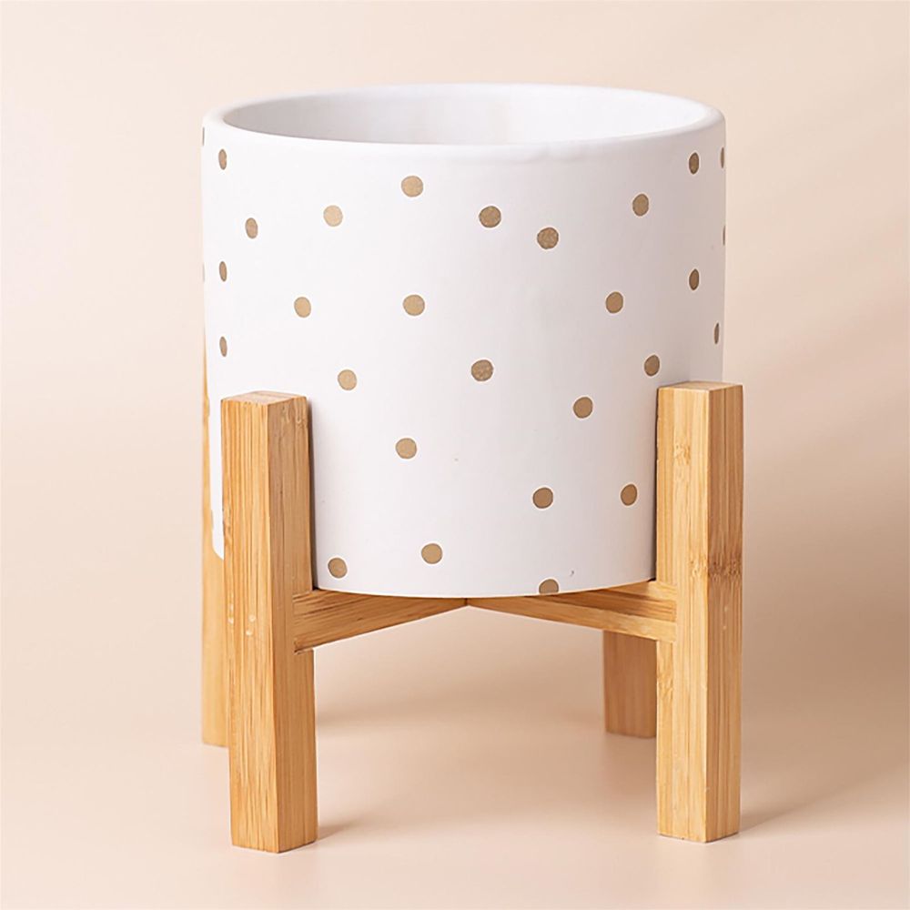 Artificial Plants Ceramic Planters Displays Home Decor Limited Office Desk 23.5cm Gold Dot with Stand