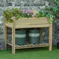 Raised Garden Bed with Legs and Storage Shelf, Elevated Wooden Planter Box